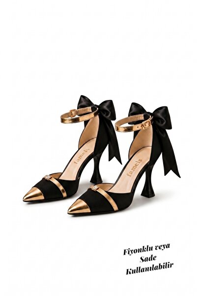 Famels Paris Esintisi Women's High Heel Shoes with Double Color Stones, Bow D...