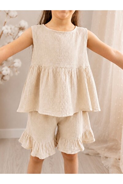 Kız Çocuk Müslin Şort Takım Luna Muslin Set
