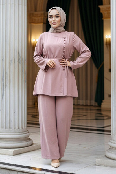 N.S NEVA STYLE Διπλό Σετ Τζιλάμπα με κουμπιά Dusty Rose 30431GK