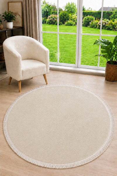 Lionhome Yuvarlak Düz Saçaksız Yumuşak Doku Kaymaz Taban Peluş Halı yıkanabil...