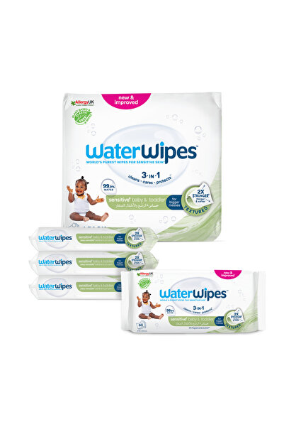 WaterWipes Sensitive+ Baby & Toddler Wipes, 240 Count (4 Packs), 3-In-1 Clean...