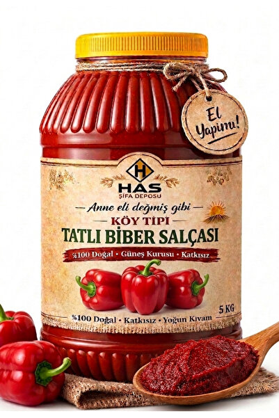 Has Şifa Deposu Gaziantep Ev Yapımı Güneş Kurusu Tatlı Biber Salçası 5 KG – K...