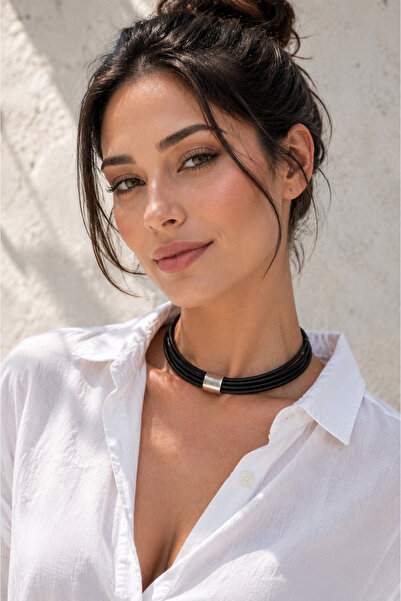 Kutcha Accessories Şık Siyah Choker Kolye – Gümüş Kaplama Tasarım