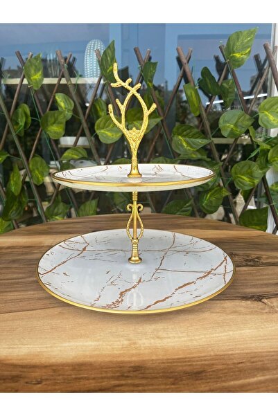 GÜRCÜGLASS Mermer desen beyaz iki katlı şekerlik.