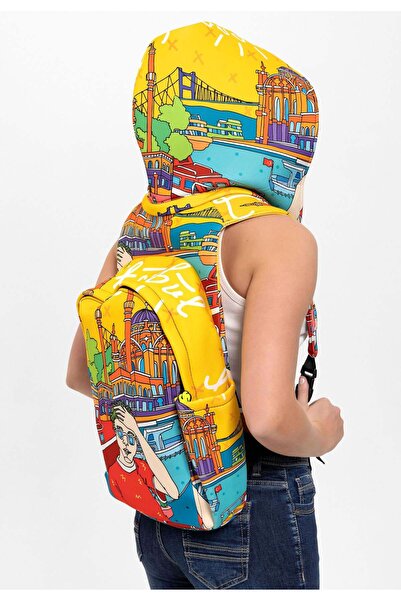 Ikigai City Scorecard Gift Istanbul Pattern Detachable Hooded Lightweight Large School Backpack