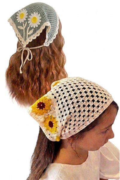 İNCİ ÇEYİZ مجموعة من قطعتين من باندانا صفراء مزخرفة بالزهور البوهيمية من سارا...