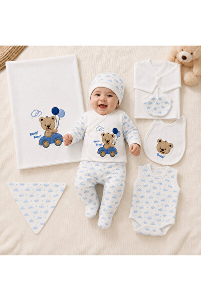 Petino Erkek Bebek Hastane Çıkışı 10’lu Set Arabalı Ayıcık Nakışlı