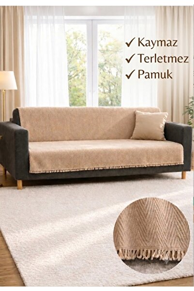 SEVHOME CONCEPT %100 Pamuk Kaymaz & Terletmez & Saçaklı & Yumuşak Koltuk Örtü...