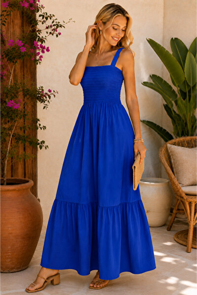 rengastyle Blue Women's Summer Strappy Gipeli Layered Dress 135cm