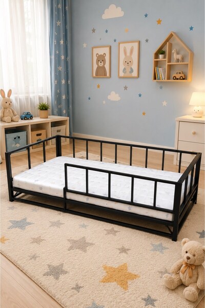 JASPER Montessori Bebek ve Çocuk Karyolası 90X190 cm Siyah Renk Demonte
