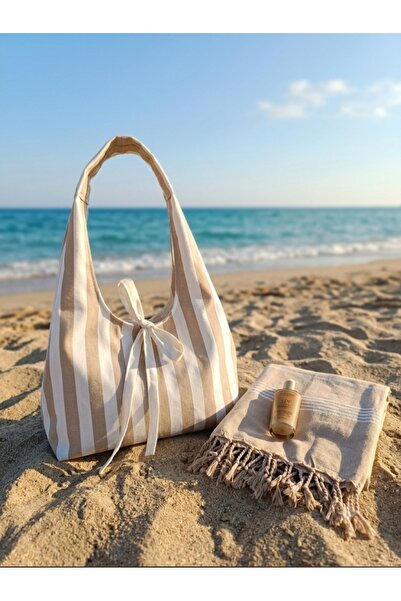 ÖZLEM HANDMADE Striped Liquid Repellent Fabric Hobo Handbag, Cloth Bag