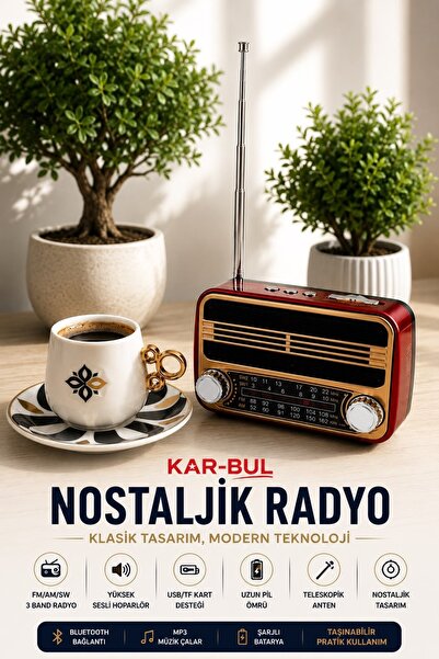 kar-bul Rt-310bt Bluetooth Radyo Nostaljik Usb Şarjlı 13cm