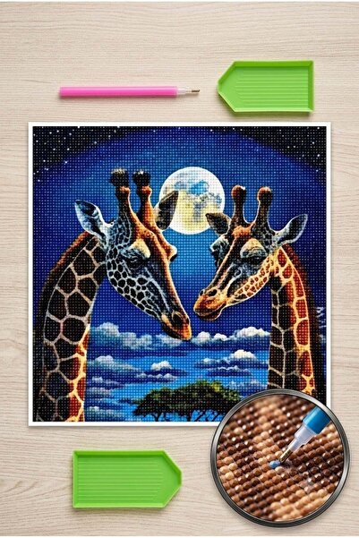 LİVA CRAFT Art & Craft Diamond Mosaic Painting, 30X30Cm Two Giraffes Bead Glu...