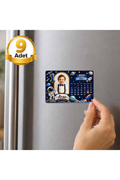 Hediye Baskıcı Uzay Temalı 1 Yaş Fotoğraflı Takvimli 9 Adet Buzdolabı Magneti...