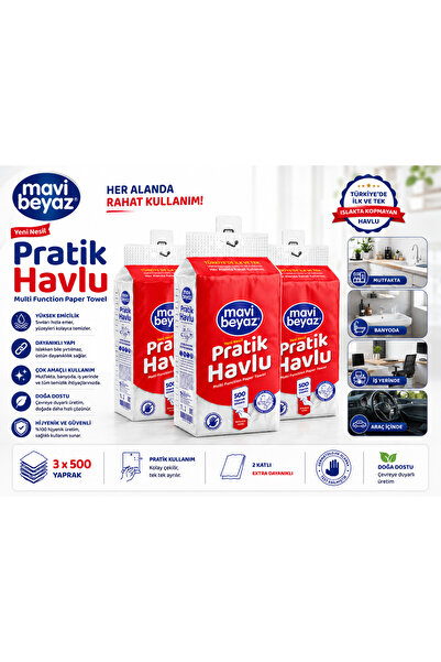 Mavi beyaz Pratik Havlu 500 Yaprak - Yeni Nesil Çok Amaçlı El ve Yüz Havlusu ...