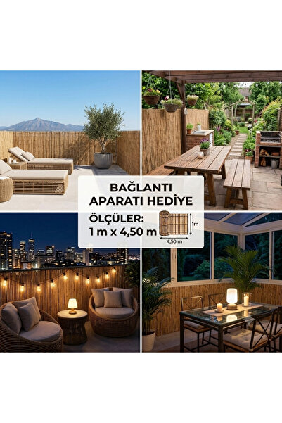 AYGHOME Doğal Kamış Hasır Balkon Çiti – 1 Metre x 4,50 Metre - Bahçe Çiti & B...