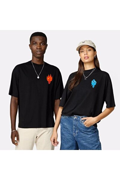 Adrift Wed Fire & Water Printed Lover Συνδυασμός T-shirt 2 Τεμάχια