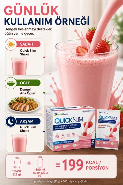 NUTRIPHARMA QUICK SLIM كويك سليم دايت شيك - 30 كيس - مسحوق وجبة عالي البروتين - بنكهة الفراولة