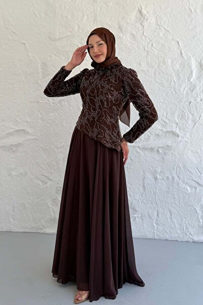 Modaensarbutik Işıltılı Pul Payet Boncuk İşlemeli Premium Tesettür Abiye-ACI ...
