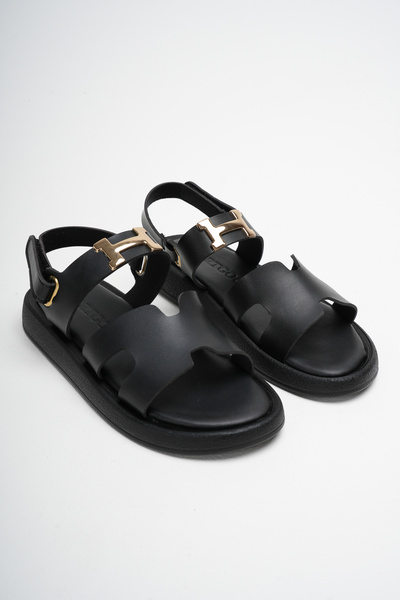 Artgoo Women's Black Comfortable Everyday Sandals with Gold Accessories and C...
