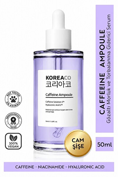 KOREACO Gözaltı Morluk,Koyu Halka ve Torbalanma Karşıtı Caffeine Ampoule Seru...