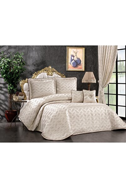 Solinas Collection Lorenza Krem – Vizon Çift Kişilik Çeyizlik Yatak Örtüsü ve...