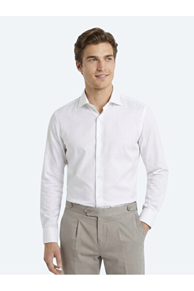 Kip White Plain Slim Fit Woven Classic 100% Cotton Shirt