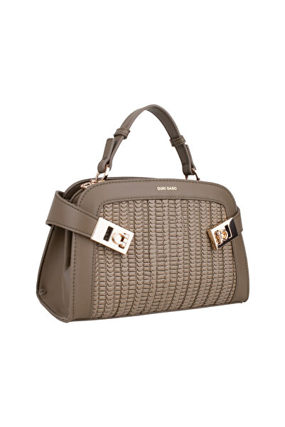 Duki Daso Women's Olive Green Hand and Shoulder Bag - Knitted Textured Gold Lock Bag | Summer Zeytin Ye