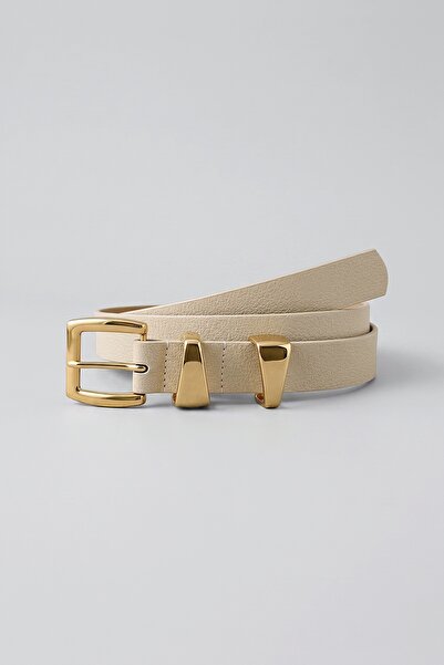 Milleniva Asymmetric Gold Bridge Ecru Thin Women's Belt 2 cm