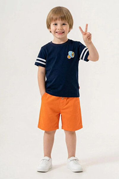 Haribo Boy's Navy Blue/Orange Combed Cotton Top Gabardine Bottom Suit