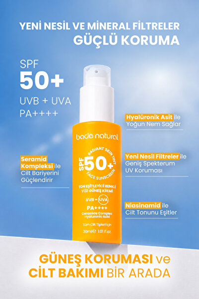Bade Natural Spf 50+ Renkli Yüz Güneş Kremi 30 ml
