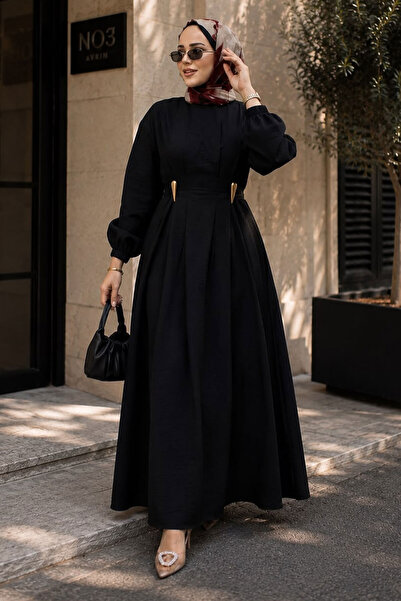 Tesettür Dünyası Double Buckle Pencil Dress Tsd260243 Black