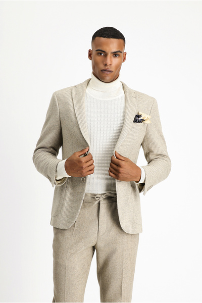 Kiğılı 4 Drop Relaxed Fit Comfortable Cut Wool Striped Sports Knitted Jacket