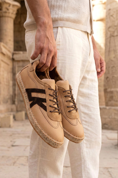 by selvi Lukka Shoes Genuine Leather Chester Nude Beige Lace-Up Sports Espadr...