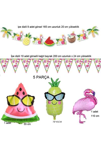 partidolu Hawaian Tropical Konsept Flamingo Ananas Karpuz Palmiye Süsleri ve ...