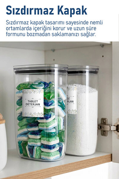 İronika Etiket Hediyeli Sızdırmaz Kapaklı Tablet Toz Deterjan Saklama Kabı 2100 ml 2 Adet