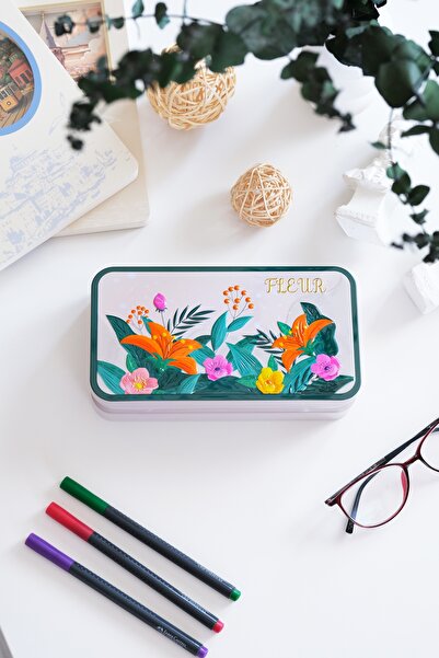 Daks Fleur Kabartmalı Çiçek Desenli Metal Hediye,Takı,Dikiş,Saklama Kutusu (1...