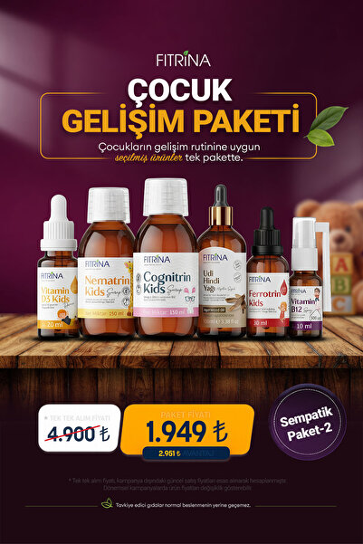 FITRİNA Çocuk Gelişim Paketi | D3 Kids, Ferrotrin Kids, Cognitrin Kids, Nemat...