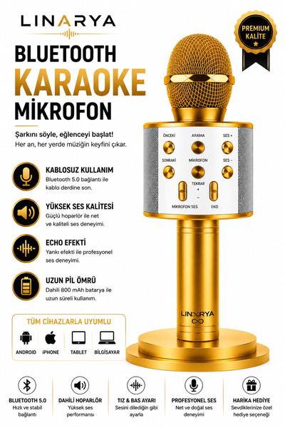 linarya Bluetooth Karaoke Mikrofonu Kablosuz Taşınabilir Hoparlörlü Mikrofon ...