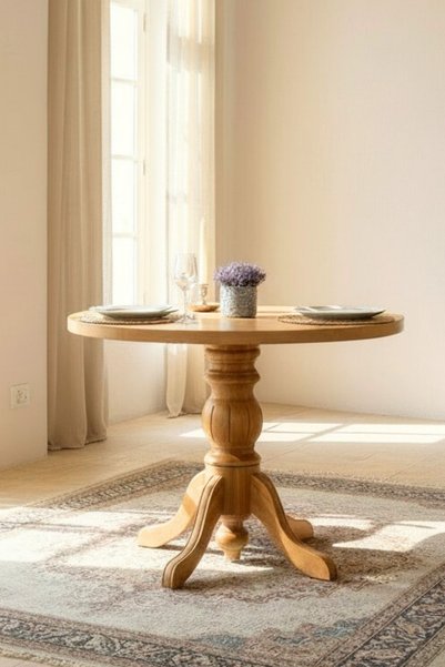Woodenbend Laura Natural Ahşap Masa Sandalye Takımı 100x100 cm – Yuvarlak Masa, 4 Sandalye