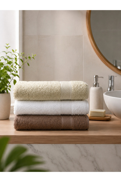 HOME MODE 3-Piece Bath Towel Set 70×140 cm Soft & Absorbent & Suitable for Ev...
