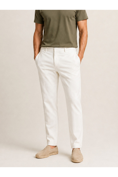 Xint Erkek Beyaz Pamuk Dokulu Slim Fit Jogger