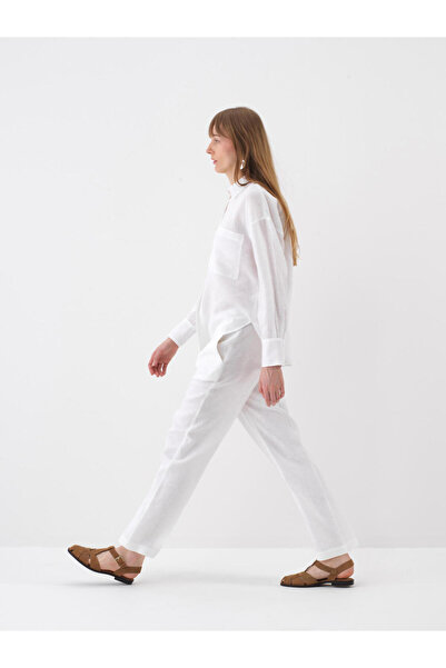 Xint Kadın Beyaz %100 Keten Oversize Pantolon