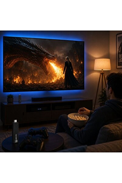Genel Markalar Winex 4K Android TV Stick ve Retro Game Konsol 10000 Atari Makinası Oyunlu 64GB Siyah
