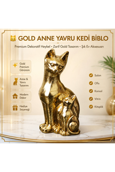 e-life shop Gold Anne Yavru Kedi Biblo Dekoratif Heykel Ev Ofis Konsol Vitrin...