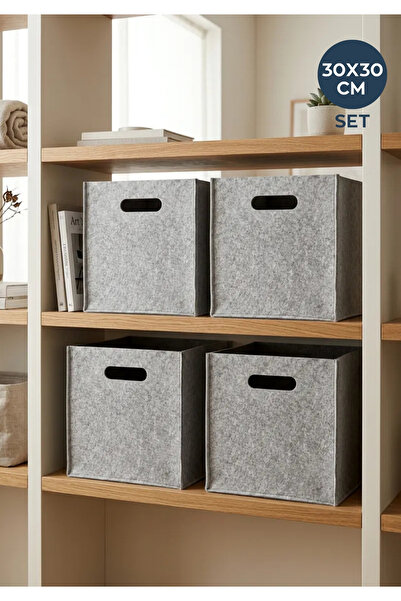 HOMİNG 4 Adet Gri Çok Amaçlı Keçe Organizer Dolap Içi Düzenleyici Sepet Seti ...