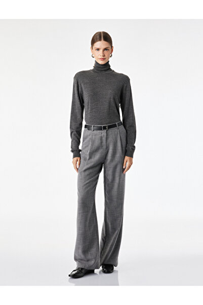 Koton Viscose Blended High Waist Wide Leg Trousers with Pocket Detail