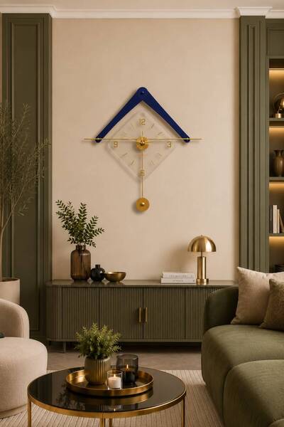 bablo | Astra Lux Modern - 75x75cm Lacivert Gold Duvar Saati - Kare Camlı Lük...