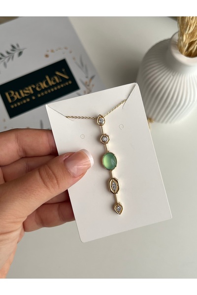 BusradanDesign Special Series Water Green Stone Detailed Y Necklace 48 cm - Women's Y Necklace - Stone Necklace