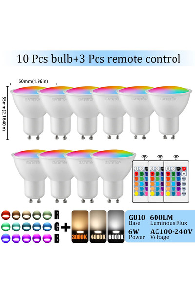 Choice AC100-240V RGB 3000K 10PCS 1-10PCS RGB GU10 LED Spotlight Bulb 24 Key ...